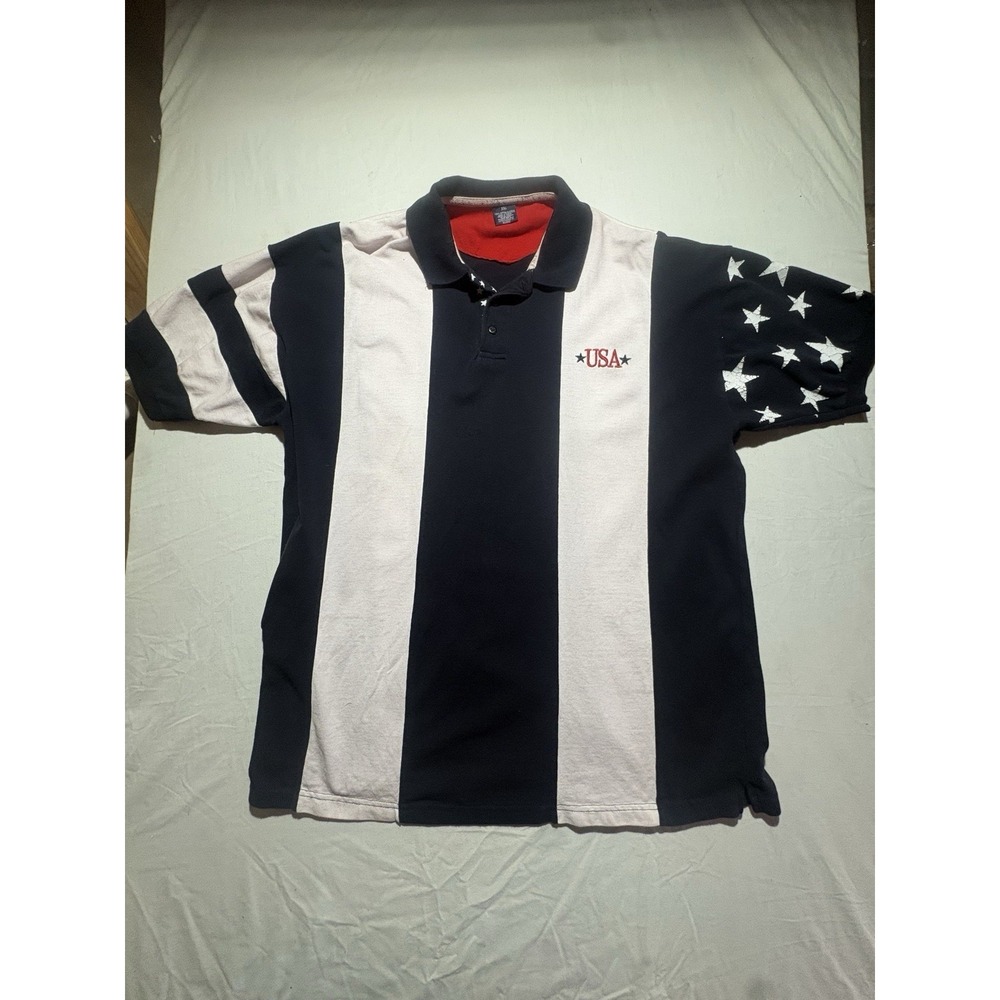 Vintage USA American Flag Striped Polo Shirt Men's XXL Patriotic Cotton